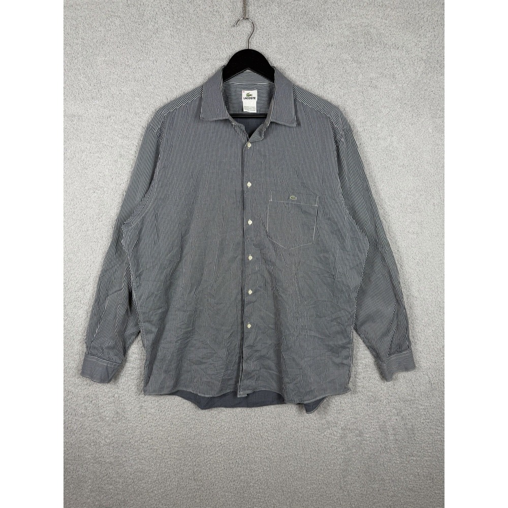 Lacoste Dress Shirt Blue Striped Pocket Long Sleeve Button Up Men Size 45 XL
